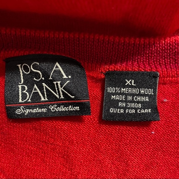Jos A Bank Red Merino Wool V Neck Pullover Sweater - Picture 4 of 4